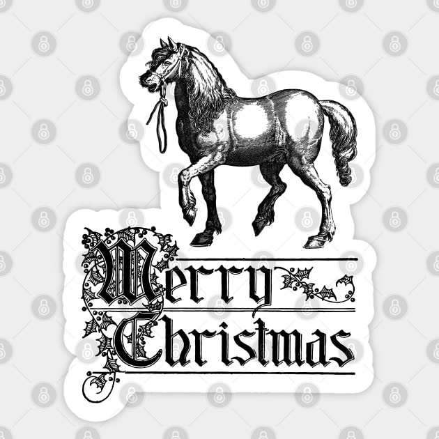 Merry Christmas with Horse Antique Vintage Illustration Sticker by Biophilia